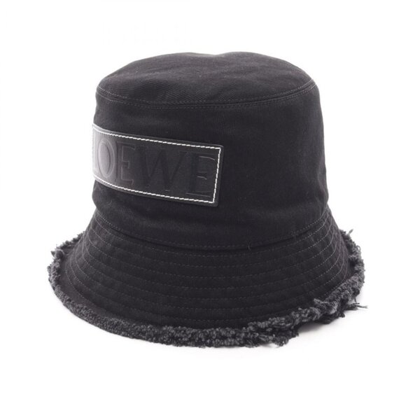 Loewe Hat Frayed Bucket Hat Leather Logo Patch Black Denim main image 4